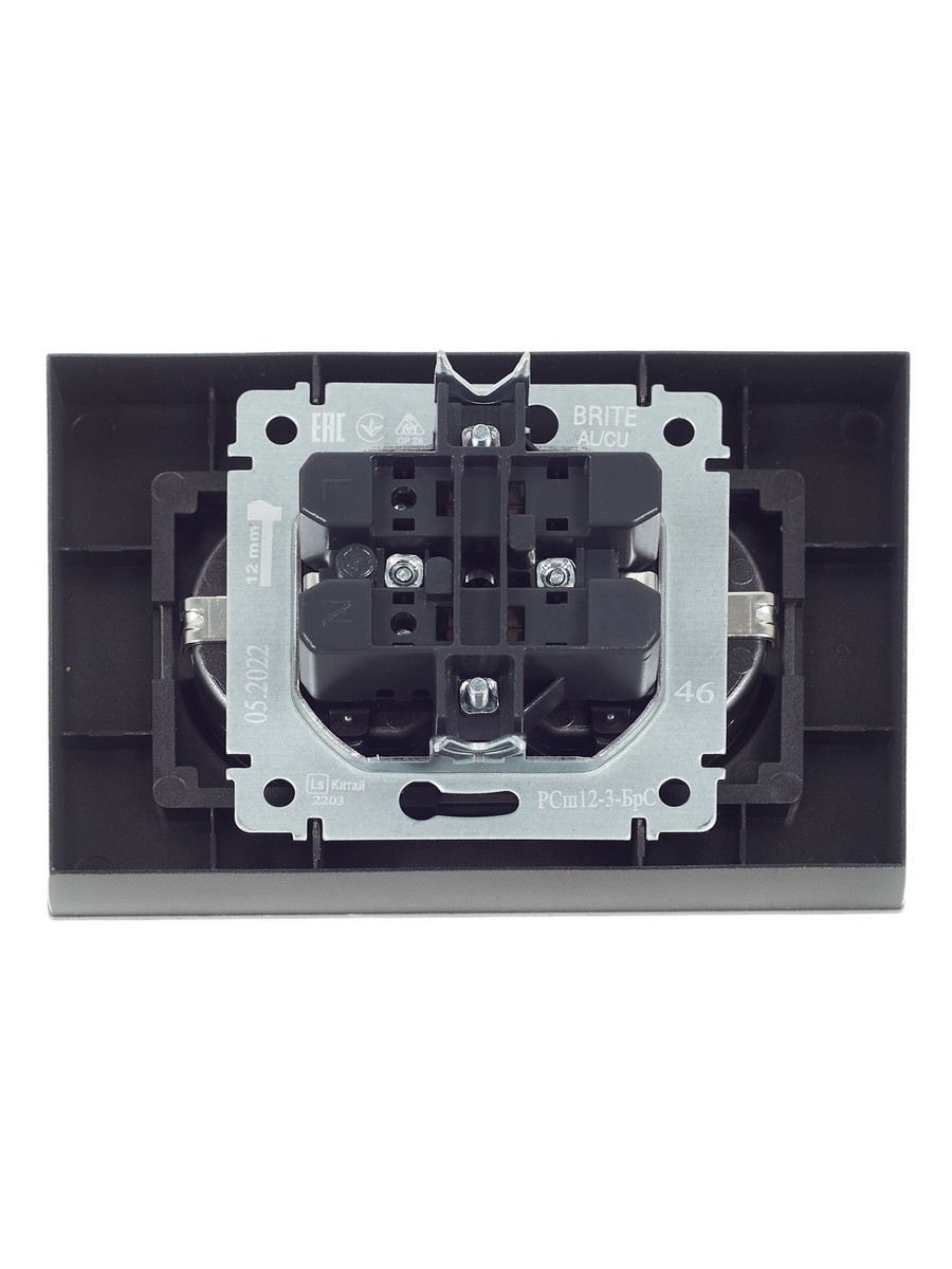 IEK Brite Сталь Розетка IEK BRITE 2-ая с/з с шторками 16А в сборе РСш12-3-БрС сталь BR-R24-16-K46-F