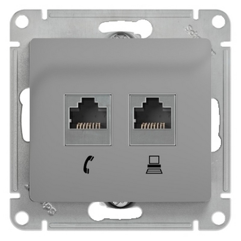 Розетка Systeme Electric Glossa Алюминий 2-я RJ11+RJ45, кат.5E GSL000385