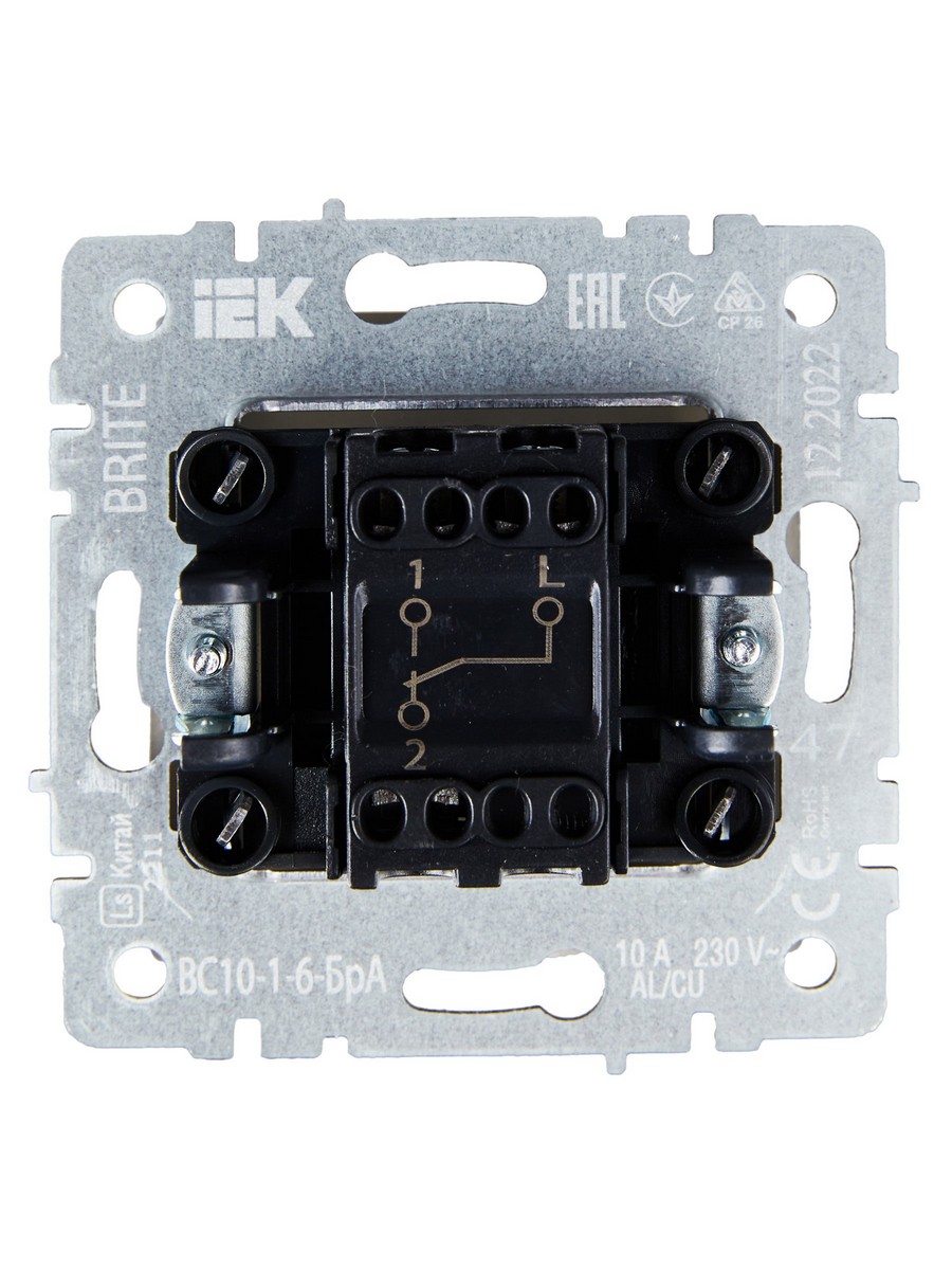 Выключатель IEK BRITE 1-клавишный проходной 10А ВС10-1-6-БрА алюминий BR-V12-0-10-K47