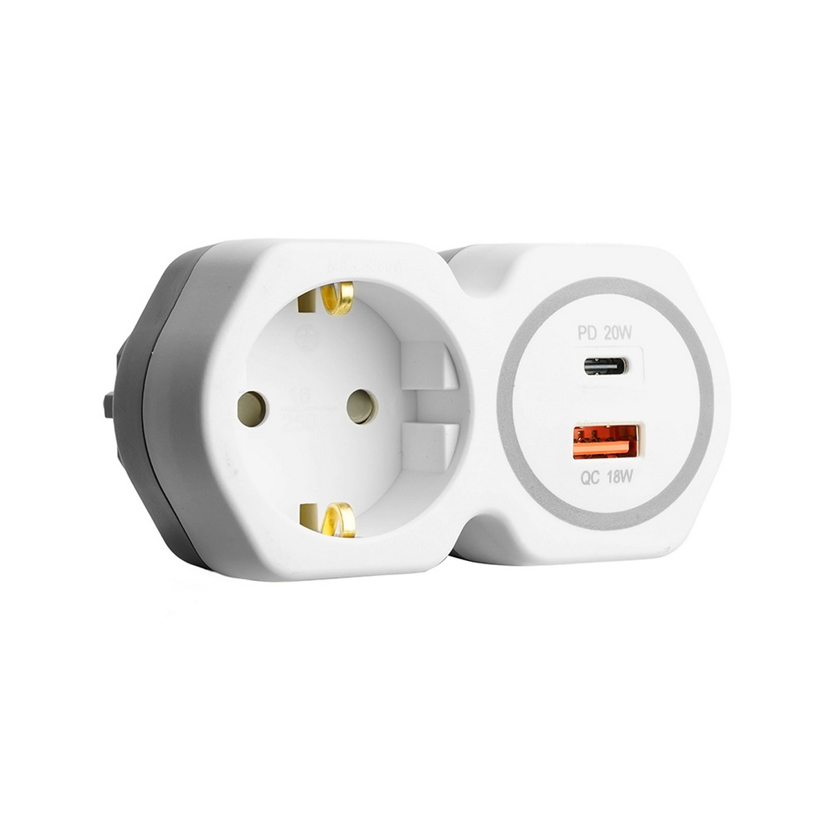 Разветвитель сетевой на 1 выход с/з STEKKER USB A+ Type C белый/серый ADP16-16-20 50109
