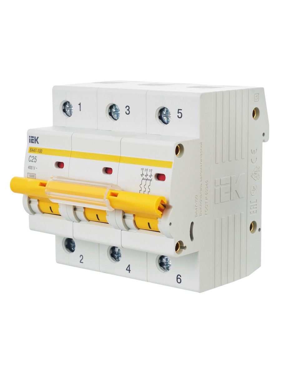 3 полюсные (трехполюсные) Автоматический выключатель IEK KARAT ВА 47-100 3Р 25А 10кА х-ка С MVA40-3-025-C 