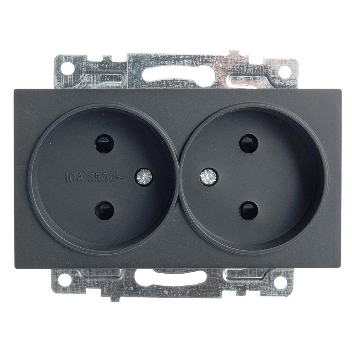 Катрин - Розетки и выключатели Stekker Розетка 2-местная б/з STEKKER GLS10-7113-05 250V 10А с защ. шторкой Катрин черный 39611