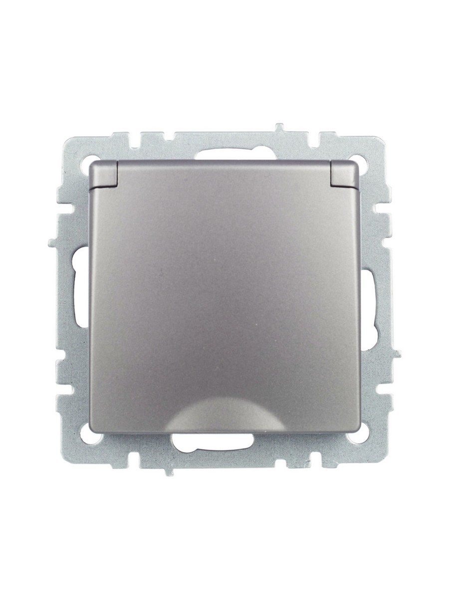 Розетка IEK BRITE с/з с шторками и крышкой 16А IP20 РСбш10-3-БрС сталь BR-R16-16-K46