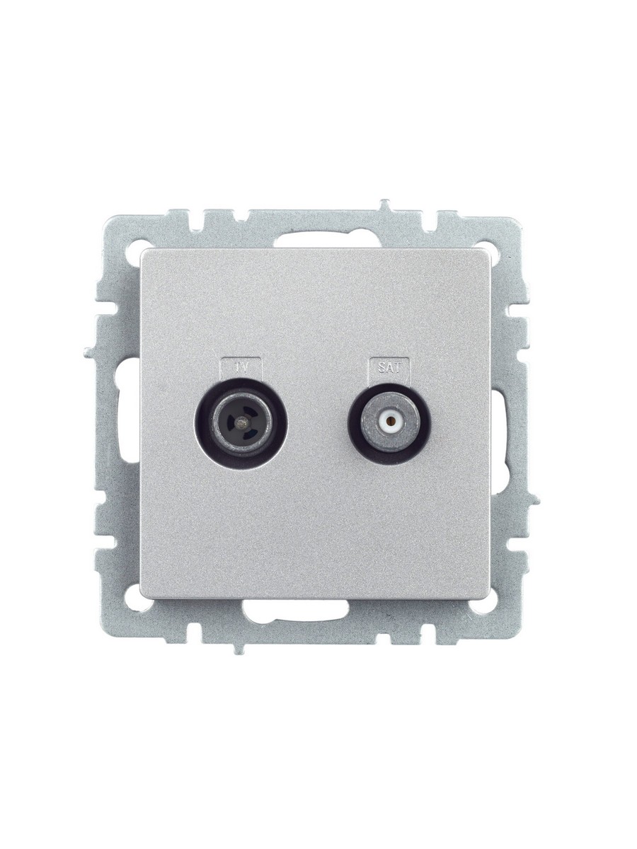 IEK Brite Алюминий Розетка IEK BRITE двойная TV+SAT РТВ/РСп12-БрА алюминий BR-AF20-O-K47