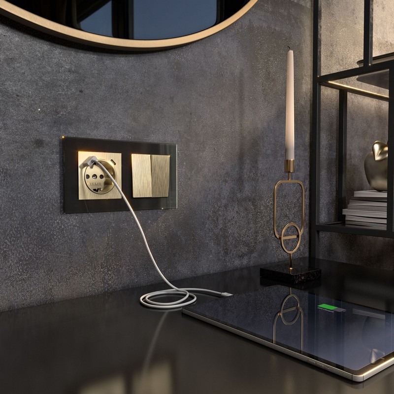 Werkel Шампань рифленный механизмы Выключатель Werkel двухклавишный  проходной (шампань рифленый) W1122010