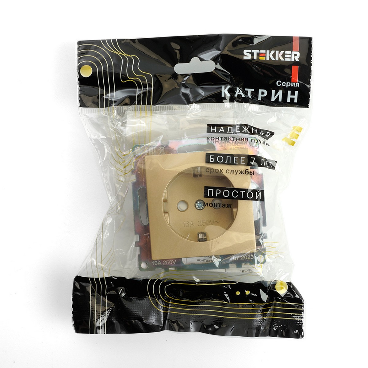 Катрин - Розетки и выключатели Stekker Розетка 1-местная с/з STEKKER GLS16-7110-08 250V 16А с защ. шторкой Катрин золото 49224