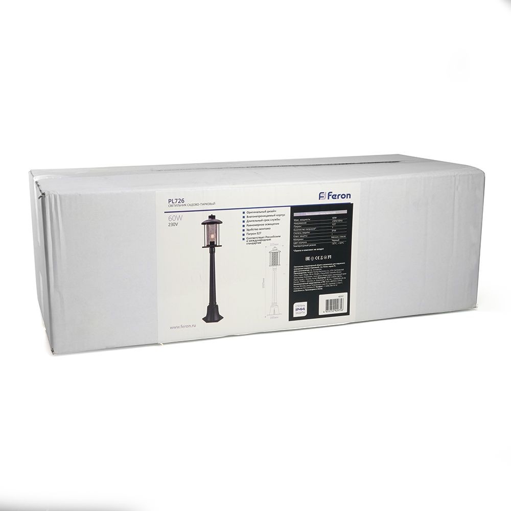 Светильник садово-парковый Feron PL726 столб 60W E27 230V черный 48391