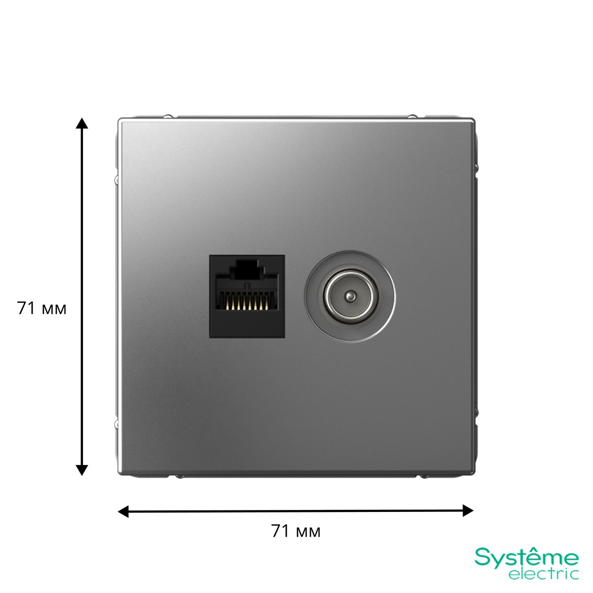 Розетка Systeme Electric ArtGallery Сталь двойная ТВ + компьютерная RJ45 кат. 5Е GAL000989