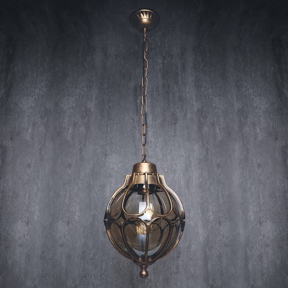 Уличные светильники на цепочке Светильник садово-парковый Feron PL3805 круглый на цепочке 60W 230V E27 черный золото 11370 