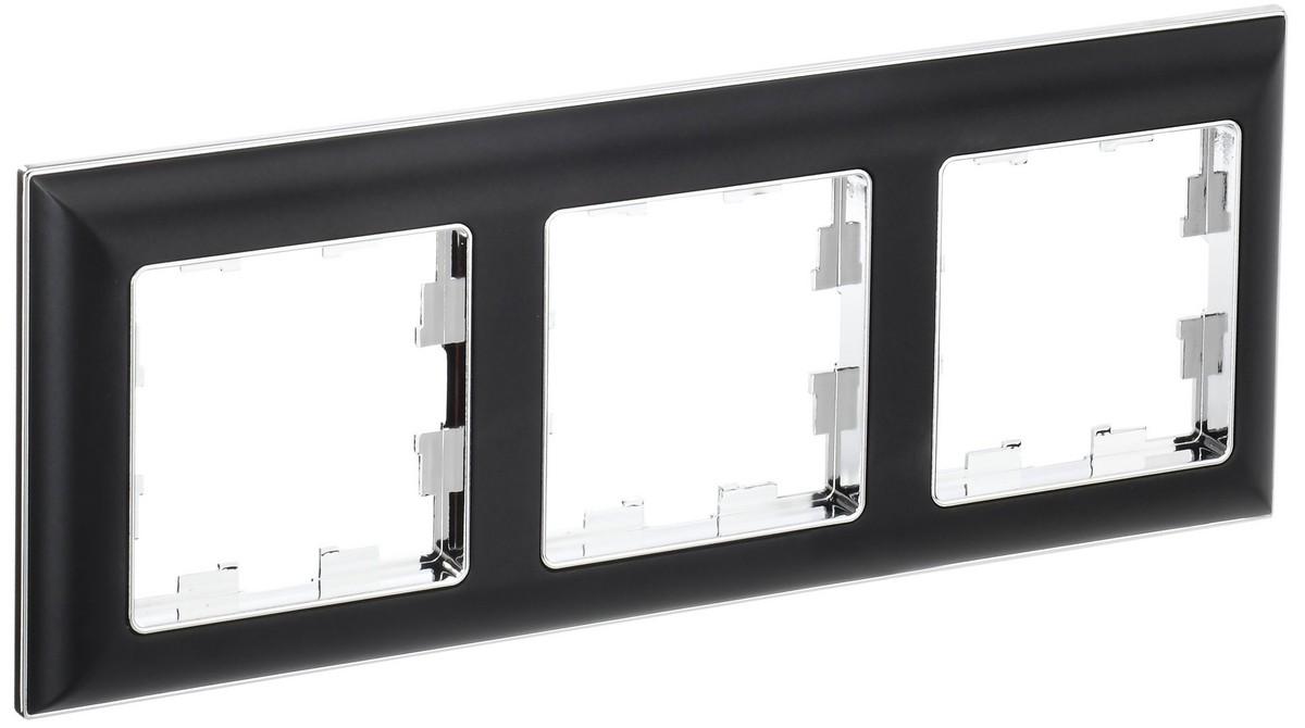 Рамка IEK BRITE DECOR Черный/хром 3D-форма 3-мест. РУ-3-Бр BR-M32-12-2-K23