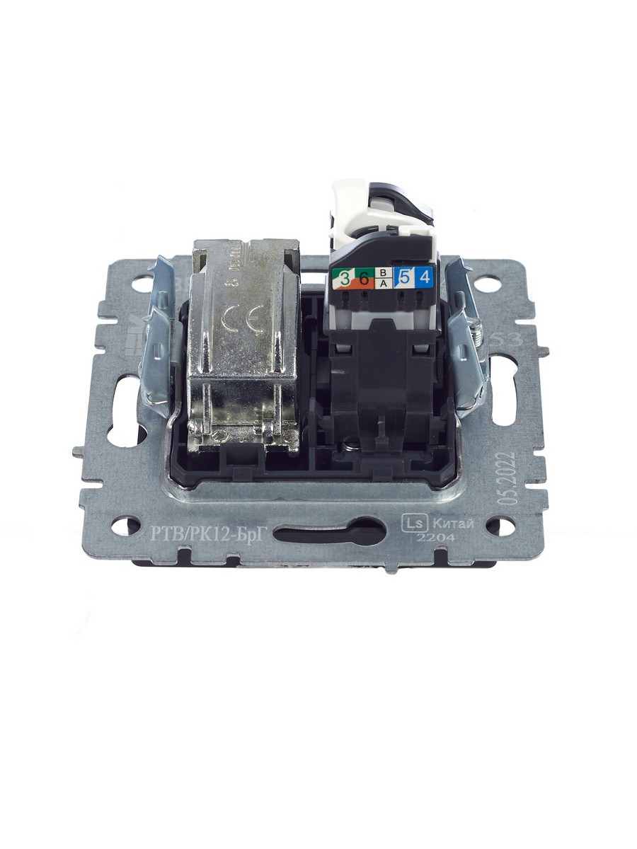 Розетка IEK BRITE двойная TV+RJ45 кат.5E РТВ/РК12-БрГ графит BR-AK20-1-K53