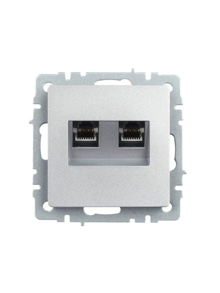 Розетка IEK BRITE двойная RJ11+RJ45 кат.5E РК/Т12-БрА алюминий BR-KT20-O-1-K47