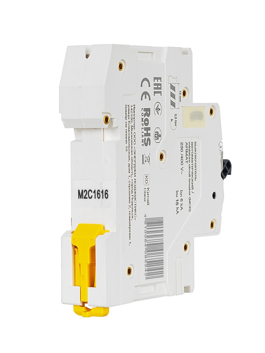 1 полюсные (однополюсные) Автоматический выключатель IEK ARMAT M06N 1P C 16А AR-M06N-1-C016 