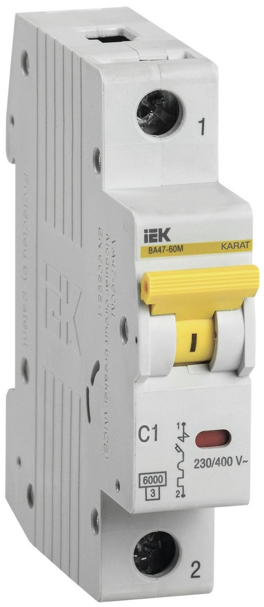 Автоматический выключатель IEK KARAT ВА47-60M 1Р 1А 6кА С MVA31-1-001-C