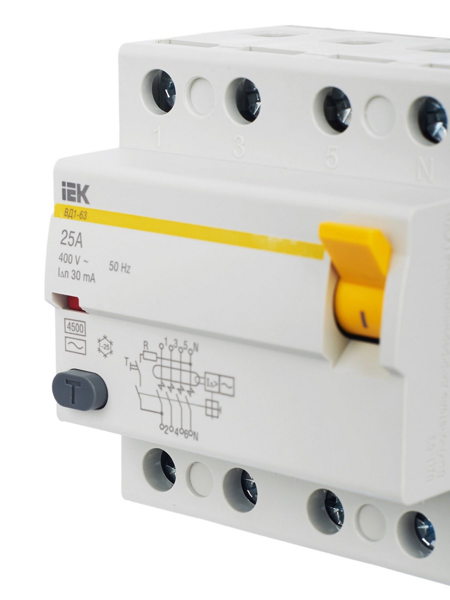 IEK Выключатель дифференциальный IEK KARAT ВД1-63 (УЗО) 4Р 25А 30мА MDV10-4-025-030 