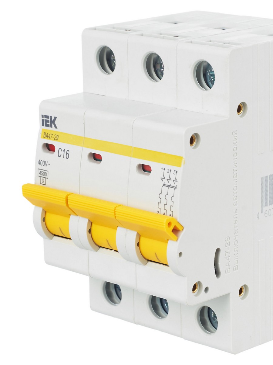 3 полюсные (трехполюсные) Автоматический выключатель IEK KARAT ВА47-29 3Р 16А 4,5кА х-ка С MVA20-3-016-C 