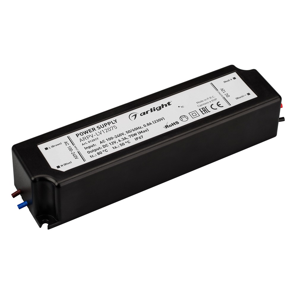 Блоки питания для светодиодной ленты Блок питания Arlight ARPV-LV12075 (12V, 6.3A, 75W) (IP67 Пластик, ) 012017 