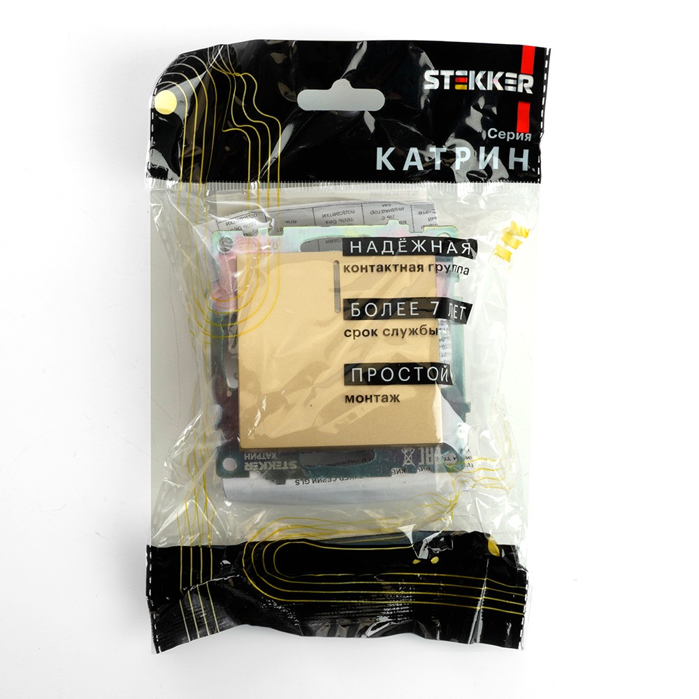 Катрин - Розетки и выключатели Stekker Выключатель 1-клавишный c индикатором STEKKER GLS10-7101-08 10А Катрин золото 49215