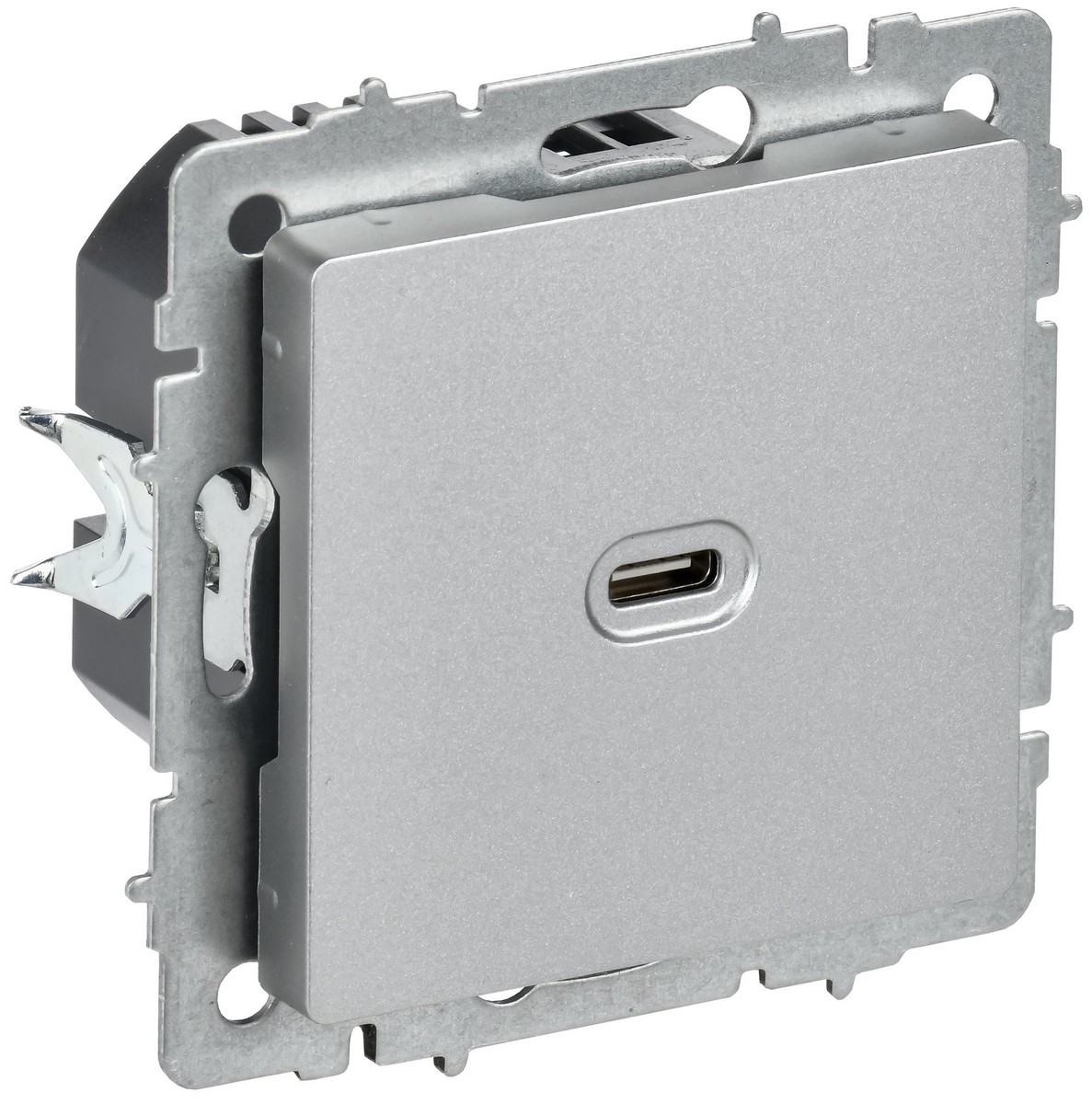 Розетка USB IEK BRITE C 65Вт высокоскор. зар. РЮ12-1-БрА алюминий