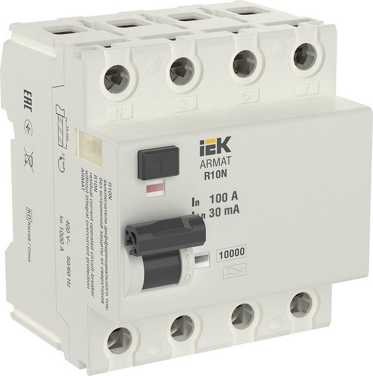 ВДТ УЗО IEK ARMAT R10N 4P 100А 30мА тип AC AR-R10N-4-100C030