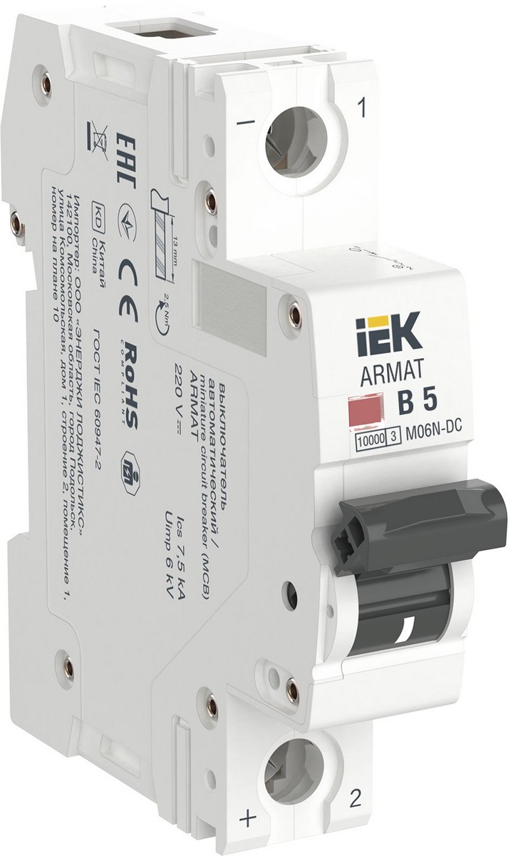 Автоматический выключатель IEK ARMAT M06N-DC 1P B 5А AR-M06N-1-B005DC