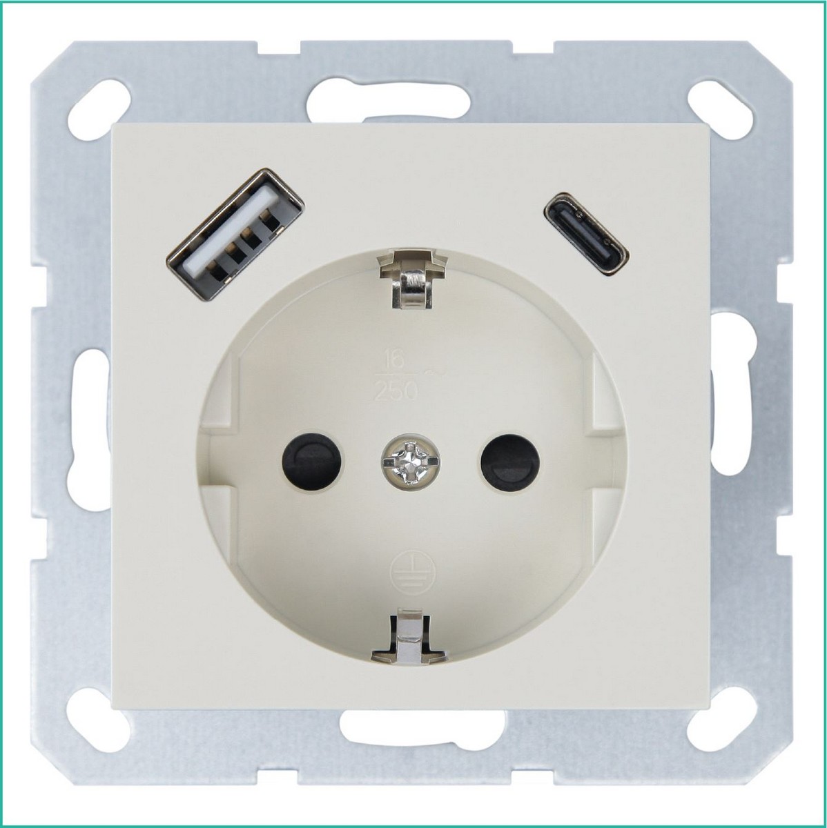 JASMART G - розетки и выключатели Розетка JASMART SCHUKO с USB A+C с защитными шторками 25W слоновая кость G5501USB-25V