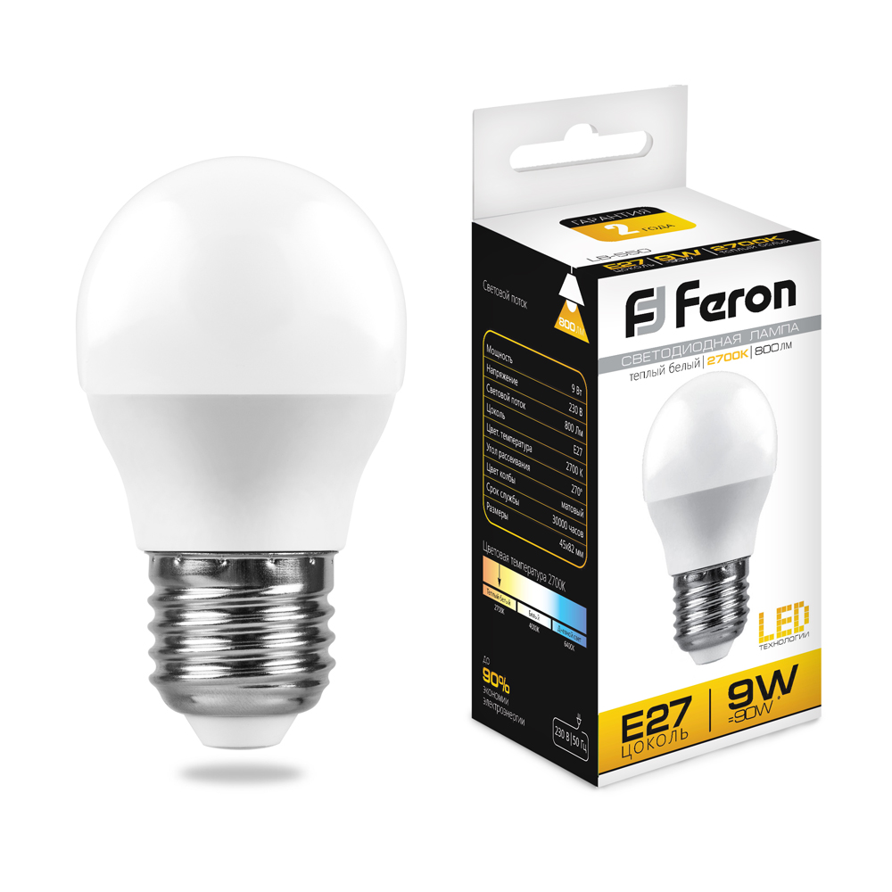 Лампа светодиодная Feron LB-550 E27 9W 2700K 230V 25804