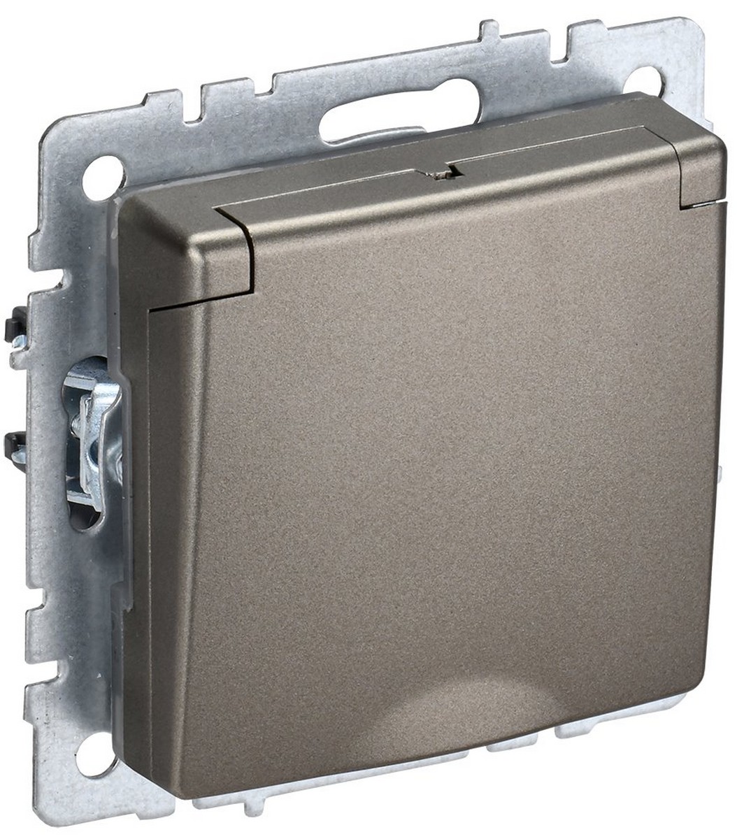 Розетка IEK BRITE с/з с шторками и крышкой 16А IP44 РСбш10-3-44-БрШ шампань BR-R16-16-44-K37