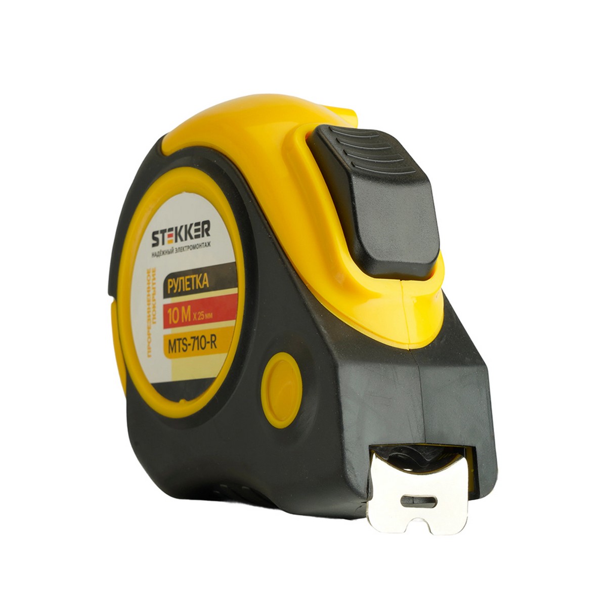 Рулетка STEKKER MTS-710-R 10 м х 25 мм, прорезиненное покрытие, автостоп 50204