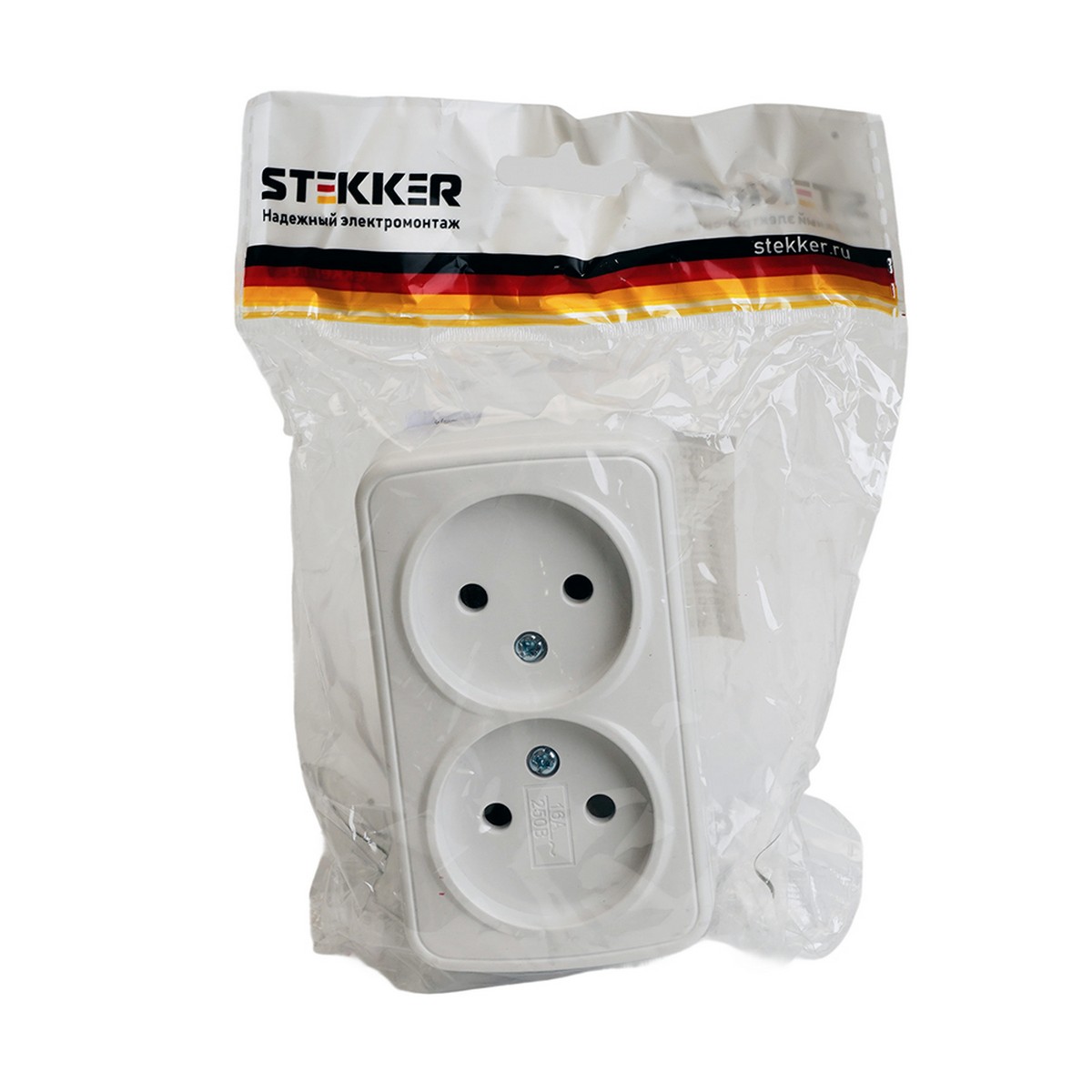 Розетка накладная STEKKER PST10-502-20 2-местная б/з Basic белый 50075