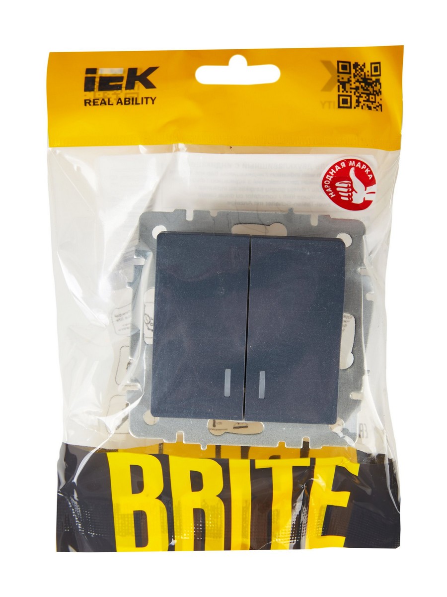 Выключатель IEK BRITE 2-клавишный с индикацией 10А ВС10-2-1-БрМ маренго BR-V20-1-10-K35