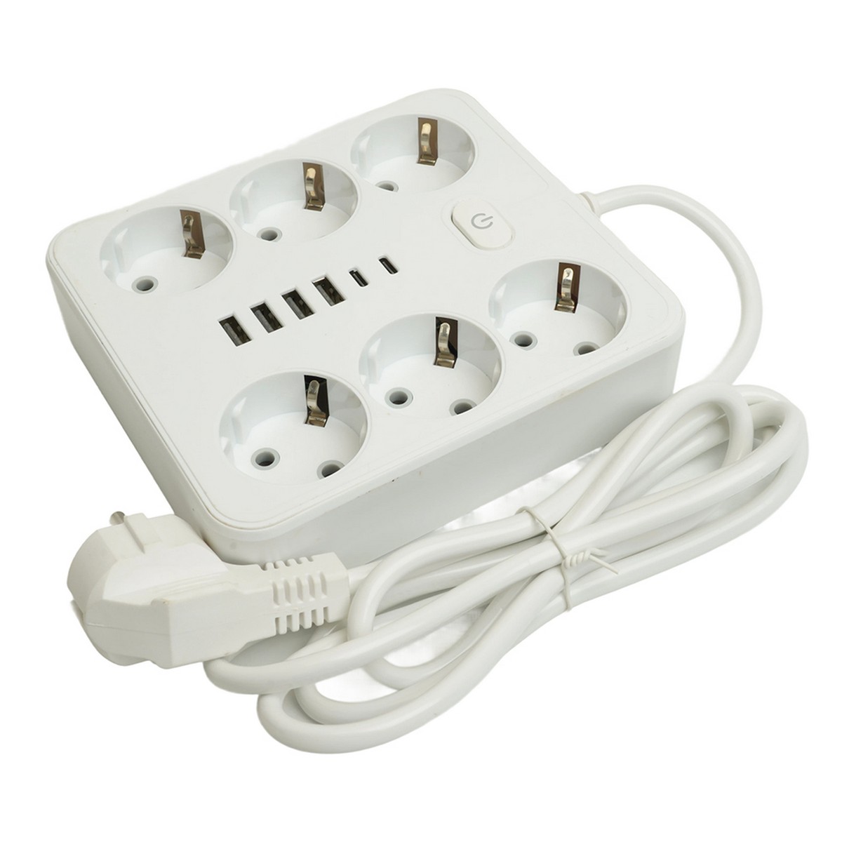 Колодки и удлинители, тройники Удлинитель STEKKER HM09-66-02 6-местный c/з 3x1 мм2 1,8 м 4USB+2Type-C 2,4А Home белый 49975 