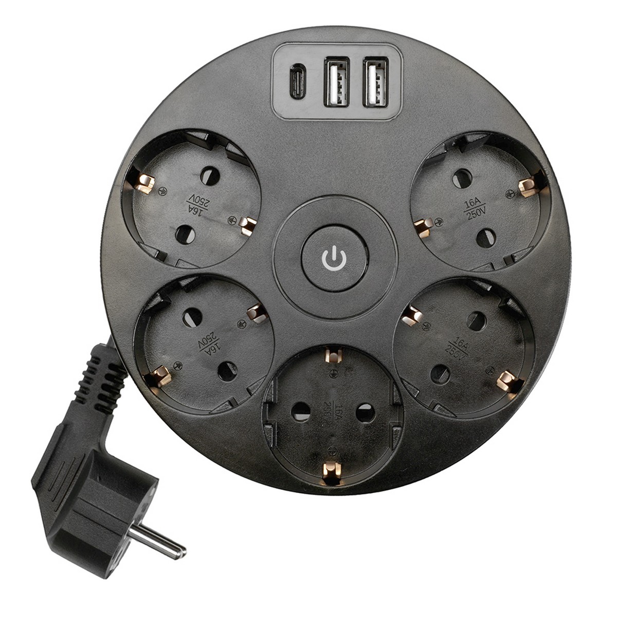Удлинитель STEKKER HM10-51-01 5-местный с/з 2.5м 2USB+С 5V 3,1А Comfort черный 49656