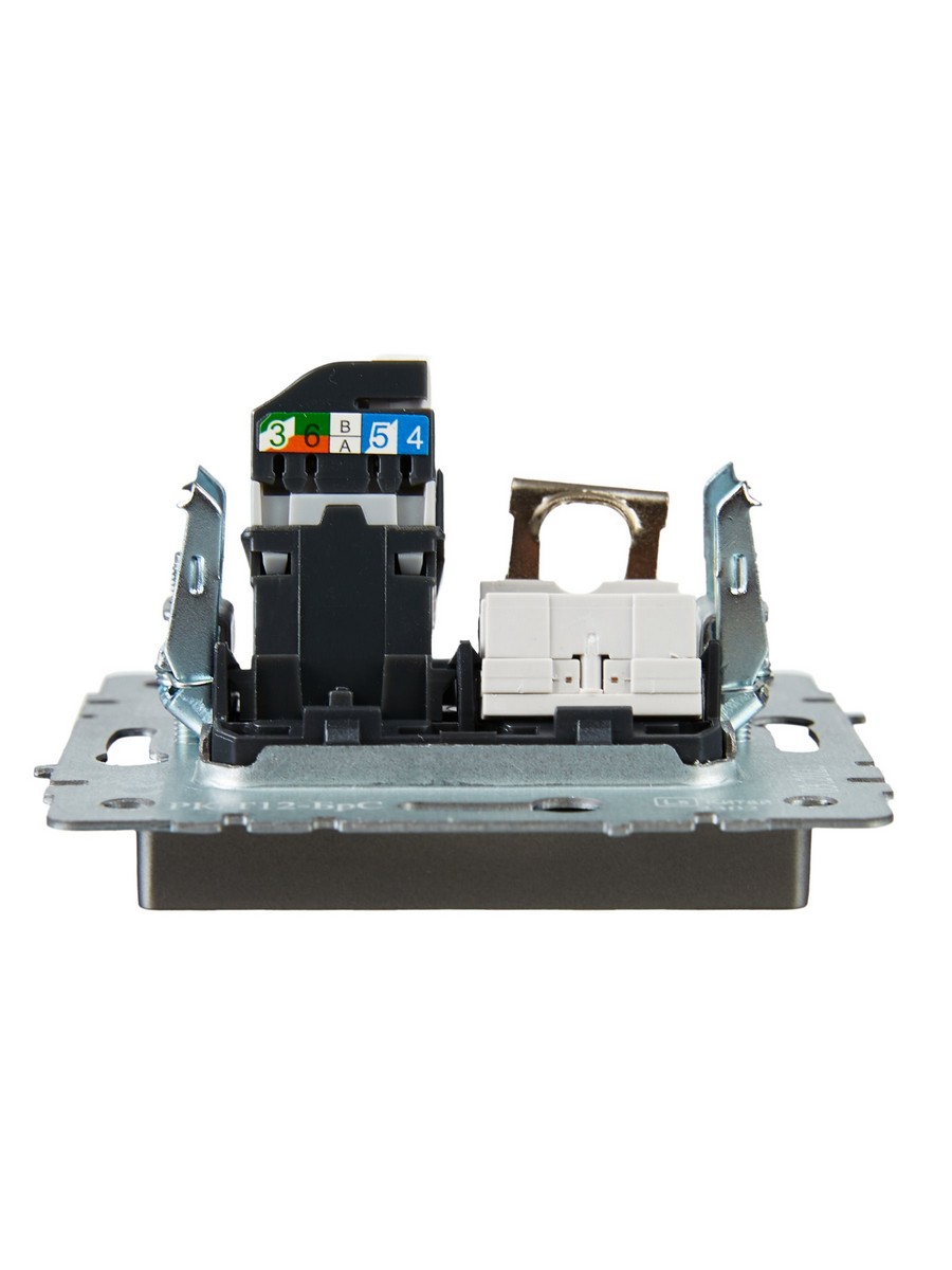 IEK Brite Сталь Розетка IEK BRITE двойная RJ11+RJ45 кат.5E РК/Т12-БрС сталь BR-KT20-O-1-K46