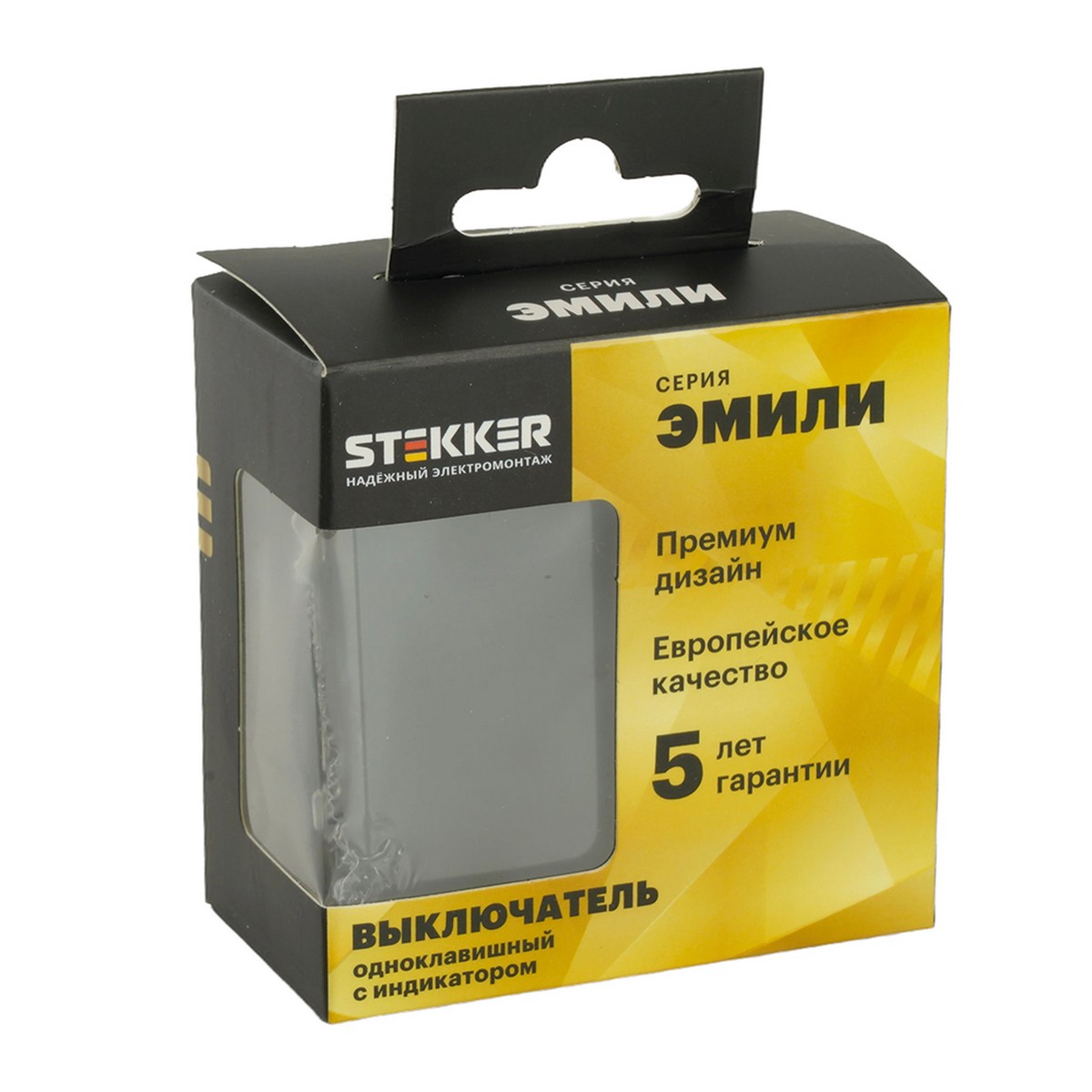 Выключатель 1-клавишный c индикатором STEKKER Эмили RSW10-5101-05 черный уголь soft touch 49837