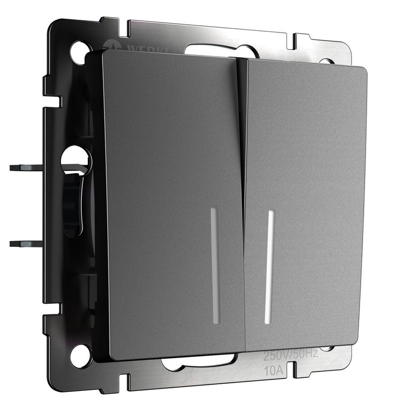 Werkel Графит матовый Выключатель Werkel двухклавишный проходной с подсветкой (графит матовый) W1122164