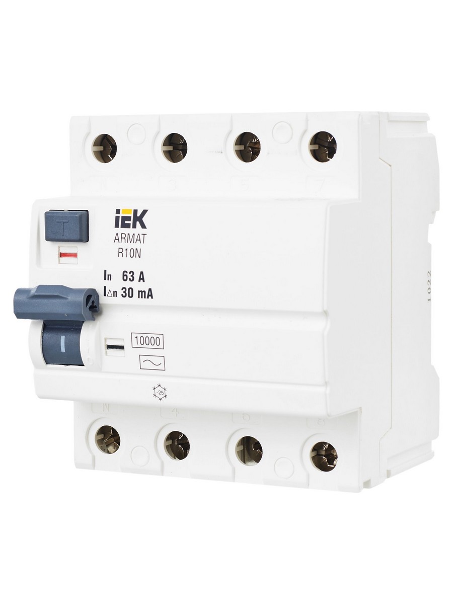 IEK ВДТ УЗО IEK ARMAT R10N 4P 63А 30мА тип AC AR-R10N-4-063C030 