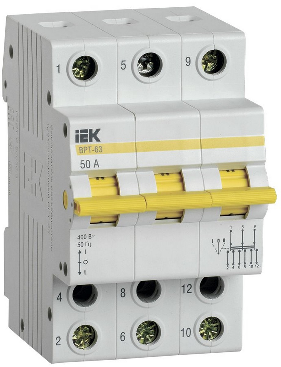 Выключатель-разъединитель IEK KARAT трехпозиционный ВРТ-63 3P 50А MPR10-3-050
