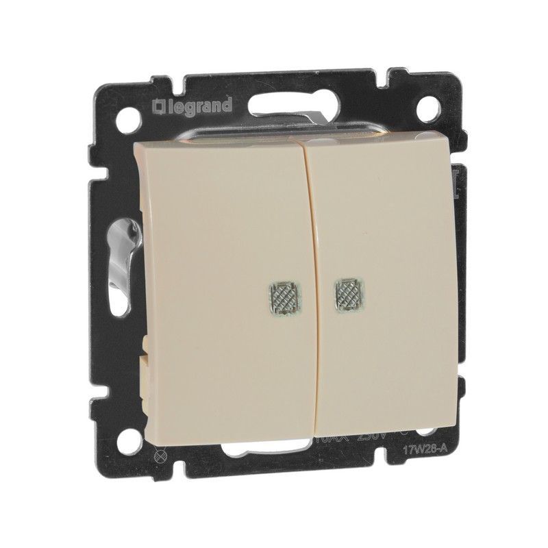 Legrand Valena Classic Кремовый Выключатель Legrand Valena Крем 2-клавишный с подсветкой 774328