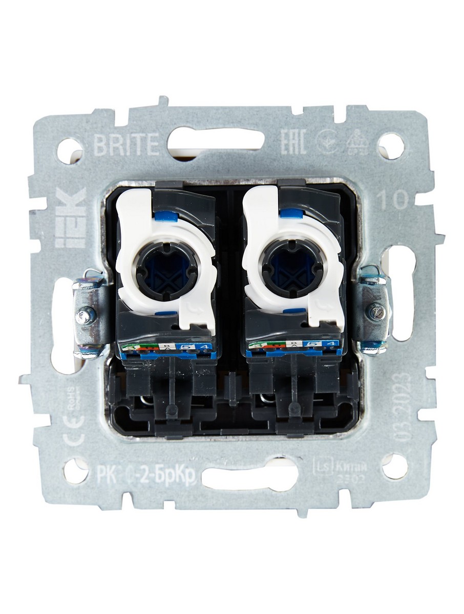 IEK Brite Бежевый Розетка IEK BRITE компьютерная двойная RJ45 кат.5E РК10-2-БрКр бежевый BR-K20-1-K10