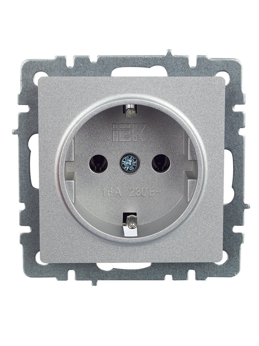 IEK Brite Алюминий Розетка IEK BRITE с/з без шторок 16А РС11-1-0-БрА алюминий BR-R11-16-K47