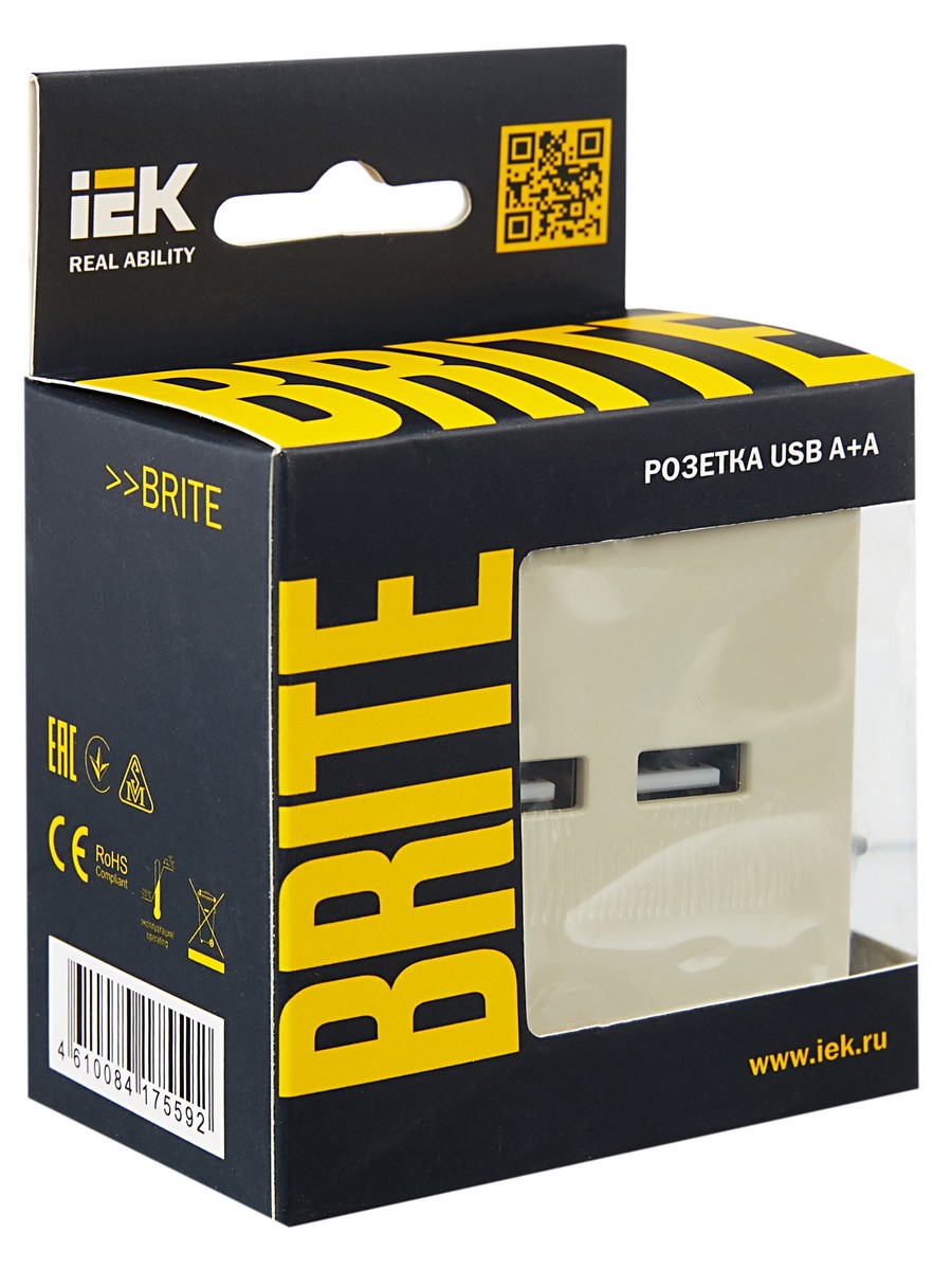 IEK Brite Бежевый Розетка IEK BRITE USB A+A 3,1А РЮ10-1-БрКр бежевый BR-U21-D31-K10