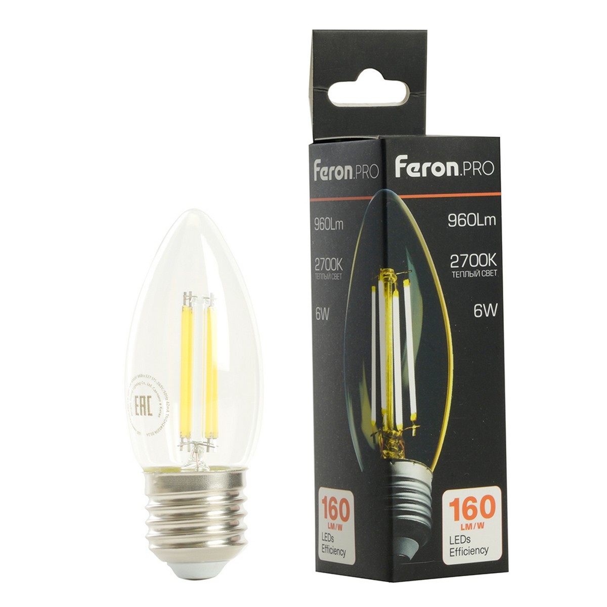 E27 Лампа светодиодная Feron.PRO LB-1206 Свеча E27 6W 175-265V 2700K 51238 