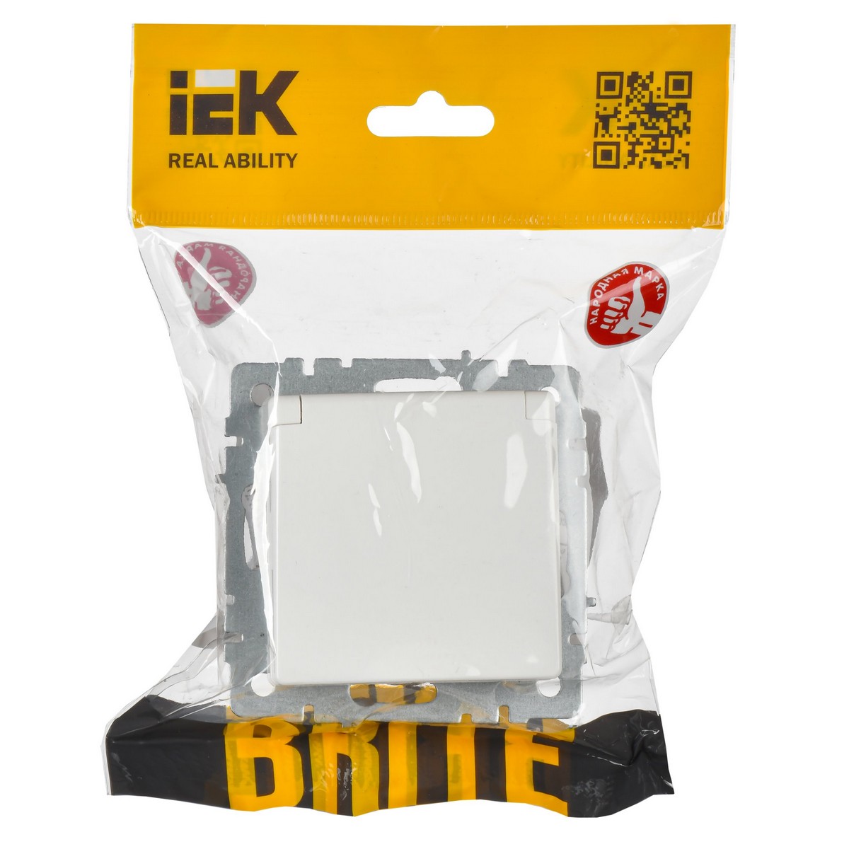 Розетка IEK BRITE с/з с шторками и крышкой 16А IP44 РСбш10-3-44-БрБ белый BR-R16-16-44-K01
