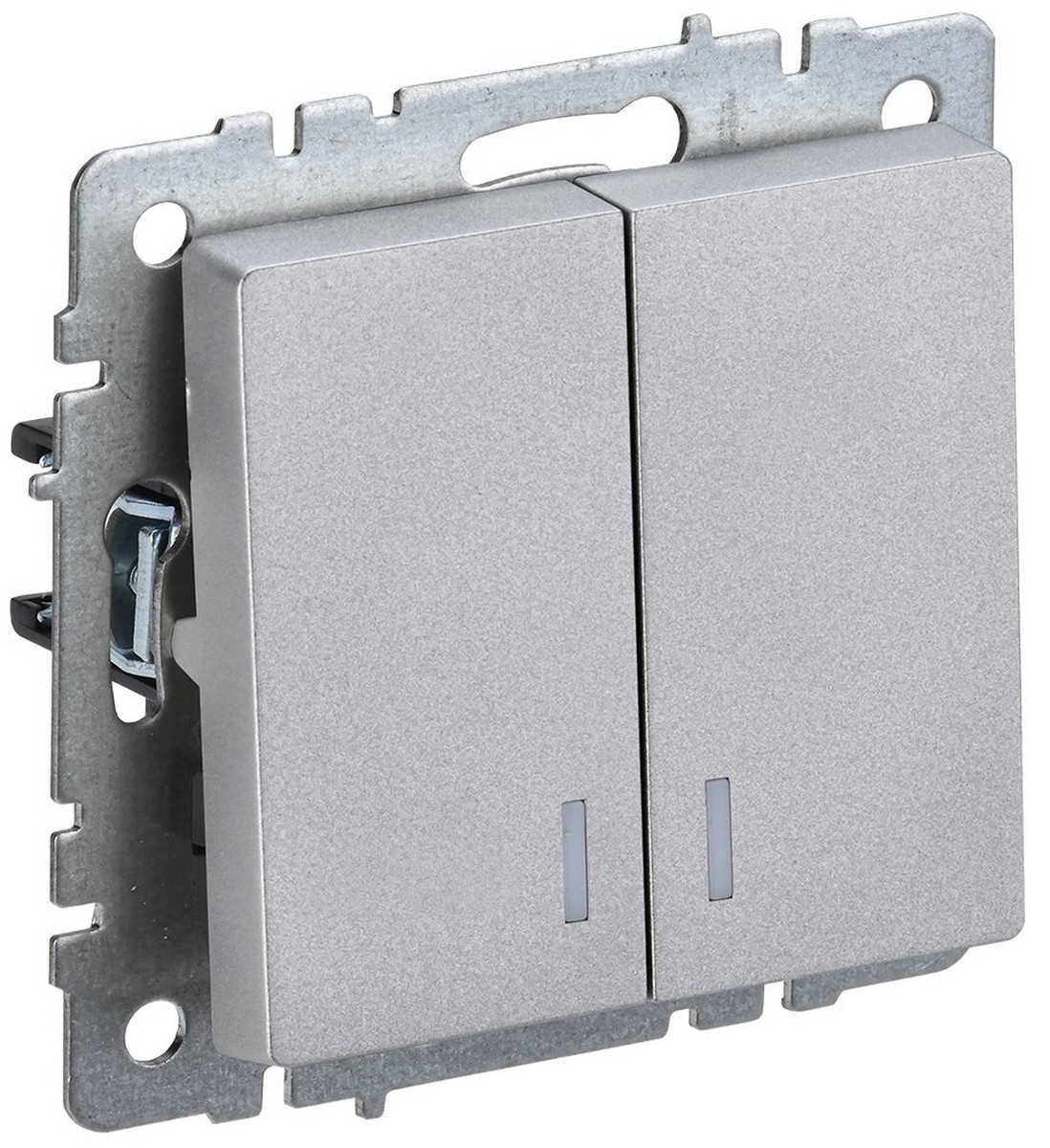 Выключатель IEK BRITE 2-клавишный с индикацией 10А ВС10-2-1-БрА алюминий BR-V20-1-10-K47