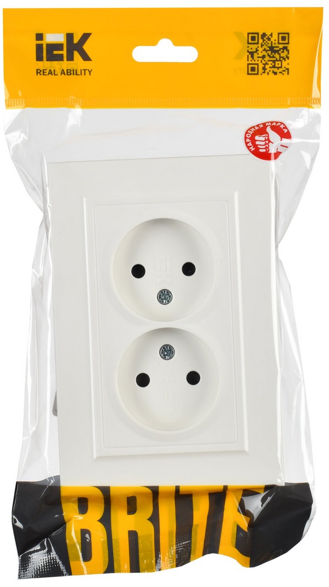 IEK Brite Белый Розетка IEK BRITE Белый 2-я без з/к с з/ш 10А в сборе РСш12-2-БрБ BR-R23-10-K01-F