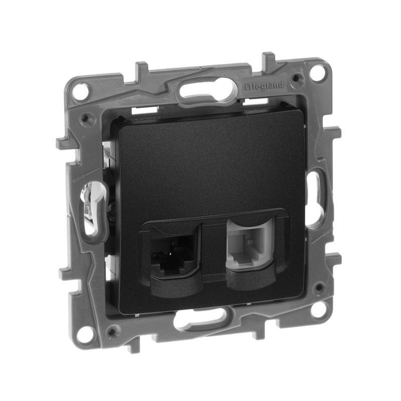Legrand Etika Антрацит Розетка телефон + компьютер Legrand Etika антрацит (RJ11+RJ45) 5 кат. UTP 672652