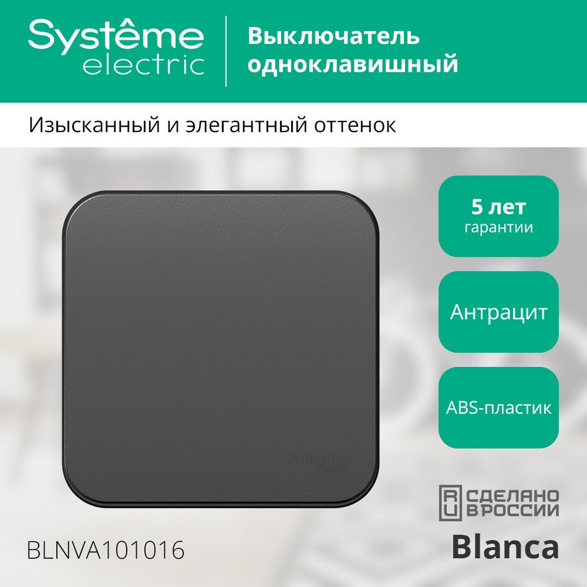 Выключатель SE Blanca 1-клавишный Антрацит наружный изолир. пластина BLNVA101016