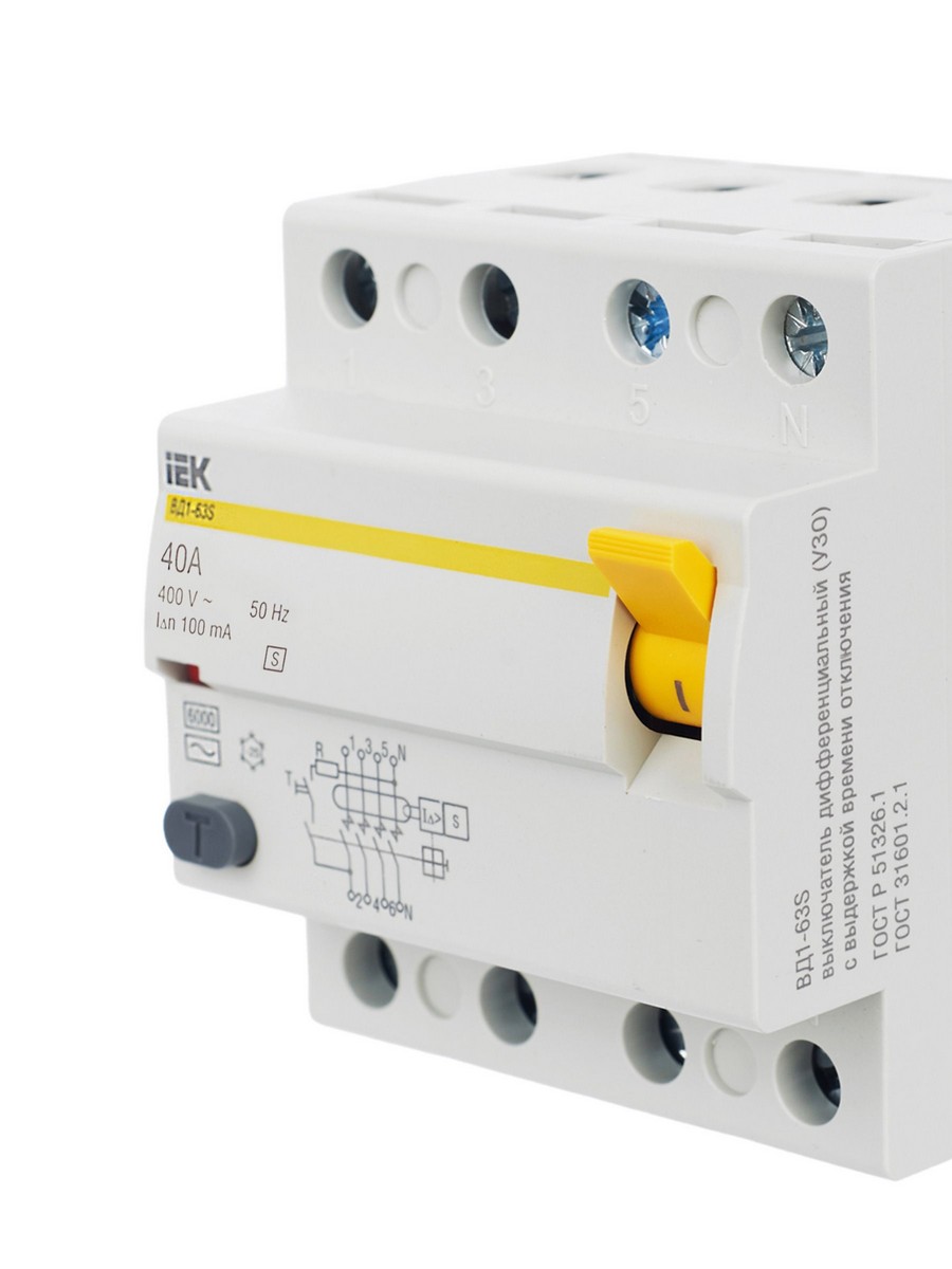 IEK Выключатель дифференциальный IEK KARAT ВД1-63S 4Р 40А 100мА MDV12-4-040-100 