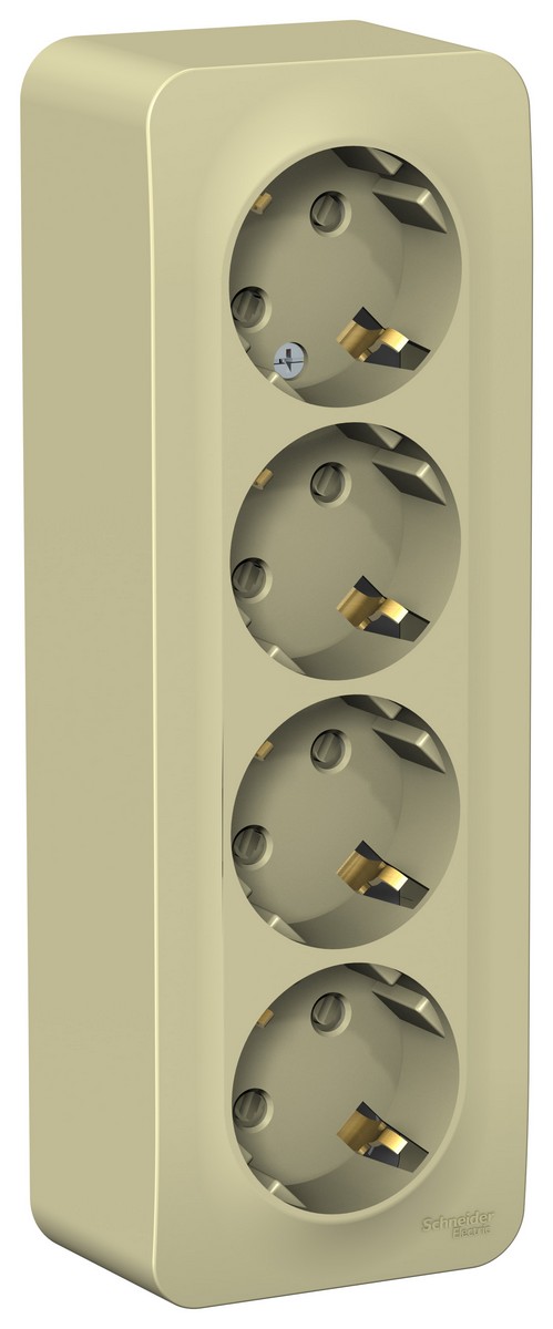 Blanca бежевые розетки и выключатели Розетка SE Blanca 4-ая Бежевый наружный с/з со шторками изолир. пластина BLNRA011417